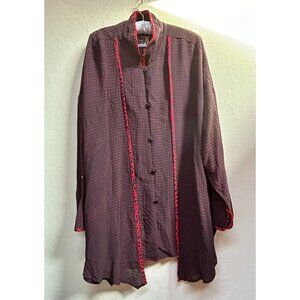 The Big Shirt by Carole Tomkins Women 2 Textured Gingham Tunic Top Red Lagenlook